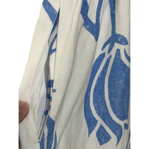 Lane Bryant Womens Plus Size 18 Flutter-Sleeve Tie-Back Linen Dress Blue White - Picture 9 of 13